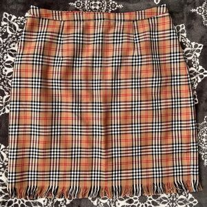 Lined Plaid Pencil Skirt with Fringe